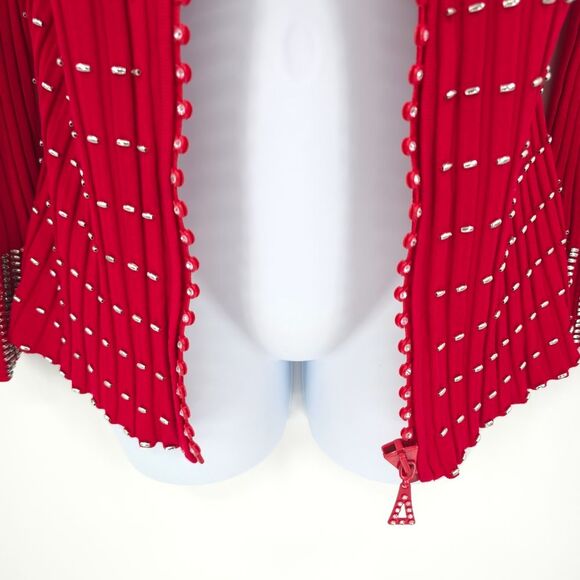 Radzoli Beaded Ribbed Sweater Long Sleeve Holiday Party Vegas Bling Red Large - Picture 4 of 16